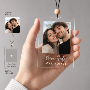 Couple Photo <b>Car</b> <b>Ornament</b> Drive Safe Slogan Wooden Bead String Rearview Mirror Pendant Romantic Love Auto Interior Keepsake Gift - Product Image 3