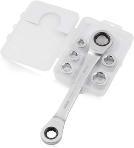 Peaktop Juego de 6 piezas Llave de engranaje de trinquete de extremo de caja doble Juego de llaves de combinación multifuncional de alta resistencia - Product Image 1