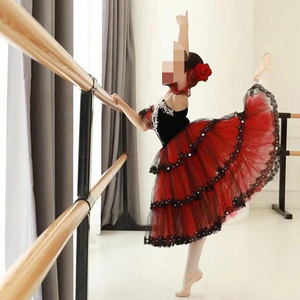 Tutú Romántico de Ballet Profesional, Falda Larga Negra y Roja, Vestido de Ballet Español para Adultos y Niños - Product Image 2