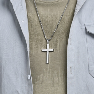 <b>Titanium</b> Steel Cross Necklace With Diamond Inlay Fashion Pendant For Gift Stainless Steel Jewelry - Product Image 2