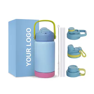 BPA Free Stainless Steel Kids Wide Mouth Water Bottle Double Wall Insulated Vacuum Sport Flask With Straw