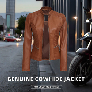 Direct Factory Supplier Genuine Cowhide Leather Ladies <b>Biker</b> <b>Jacket</b> Winter Wear Breathable Windproof Plain Dyed Leather <b>Jackets</b> - Product Image 2
