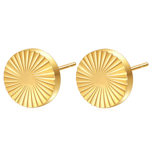 <b>Stud</b> <b>Earrings</b> 8mm Round Sunburst Stainless Steel Gold For Women Gift - Product Image 1