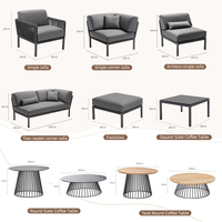 Ensemble de canapés d'angle de patio résistant aux intempéries avec coussins profonds, design en corde, modulaire commercial en aluminium pour l'extérieur