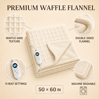 Plaid chauffant à motif gaufré 50x60 pouces, 9 niveaux de chaleur, chauffe rapide, protection contre la surchauffe, lavable en machine