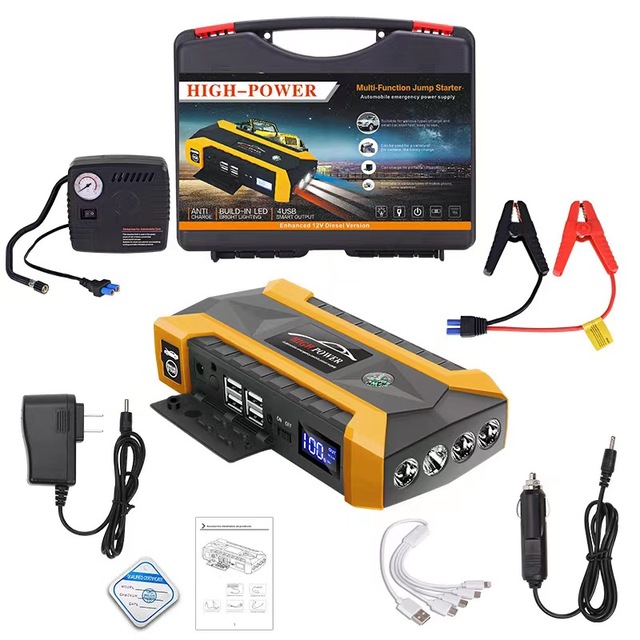 Portable Car Battery Charger Jump Starter High Power Car Jump Starter 12V Car Battery Jump Starter With Air Compressor Pump