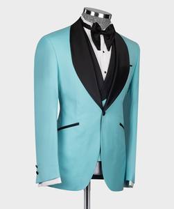 Nuovi 3 pezzi pantaloni Blazer abiti blu con colletto sciallato nero 3 pz gilet di lusso abbigliamento da sposa da uomo - Product Image 3