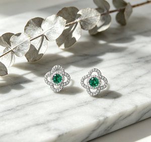 925 Silver Cultured <b>Emerald</b> Earrings Sparkle in a Fashionable Flower Shape – A Great Everyday Birthday Surprise Gift for girl L - Product Image 5
