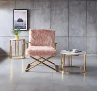 Fauteuil de salon moderne en acier inoxydable doré brillant, fauteuil de loisirs en fourrure, fauteuil de coiffeuse pour la maison, meubles d'hôtel