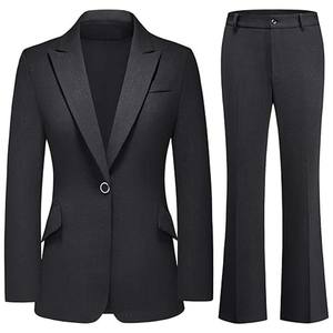 女式两件套v领套装细条纹西装靴剪长裤套装办公商务编织衬衣 - Product Image 6