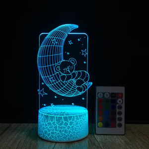 Lampada da Tavolo 3D <span class=keywords><strong>Moon</strong></span> <span class=keywords><strong>Bear</strong></span> con Luci LED Colorate a Cambio Graduale, Controllo Touch e Telecomando, Creativa Lampada da Tavolo LED 3D - Product Image 3