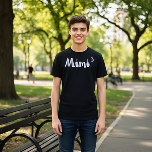 T-shirt Mimi3 nera con stampa bianca, girocollo unisex, manica corta, promozionale - Product Image 3