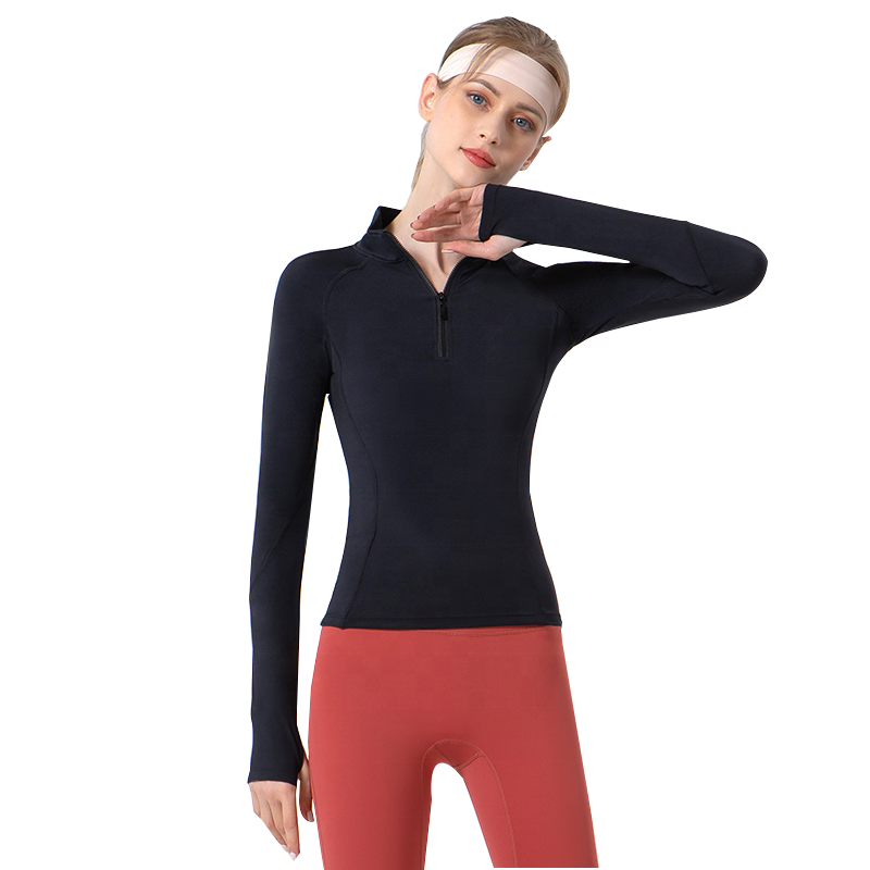 Running Sportswear Quick Dry Breathable Slim Fit Knitted Yoga Half Zipper Sports Top Long Sleeve Gym Fitness for Women