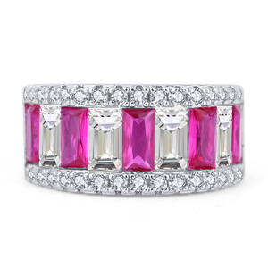 Bán buôn đồ trang sức S925 Silver <span class=keywords><strong>Ring</strong></span> nhân tạo <span class=keywords><strong>Ruby</strong></span> màu xanh đá quý Chất lượng cao 3*6 kim cương hàng Vòng - Product Image 2