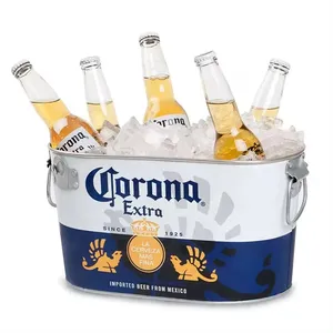 Promotional Factory 5L Round Galvanized Iron Metal Tin Ice Bucket With Custom Logo For 6 Bottles Beer Champagne Beverage Tubs