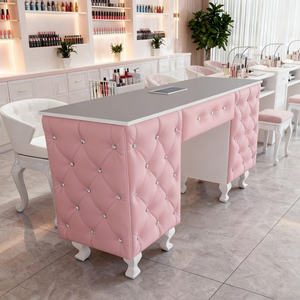 White Wood Top Double <b>Nail</b> Salon <b>Desk</b> Manicure Lap Reception With Dust Collector Fan for <b>Nail</b> Shop - Product Image 5
