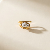 Bague ouverte minimaliste en acier inoxydable plaqué or 18 carats avec perle baroque Alien, bijoux de mode inaltérables pour femme, cadeau