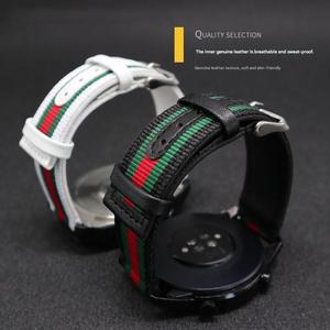 Bracelet de montre en nylon rayé vintage Upro 22 mm pour Huawei Watch GT4 GT3 GT2 Pro, bracelet de remplacement doublé en cuir véritable - Product Image 2