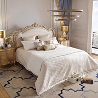 Lit de Mariage Classique Luxueux 1,8 m en Bois Massif, Tapisserie en Cuir, Motifs Sculptés, Style Européen et Américain, pour Villa et Chambre à Coucher