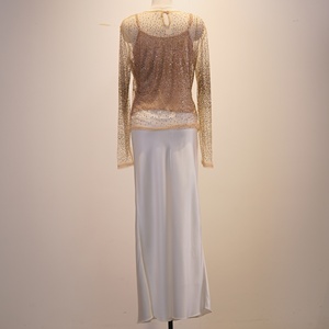 <span class=keywords><strong>Haut</strong></span> en maille transparente à col rond et manches longues <span class=keywords><strong>avec</strong></span> strass pour femme, 100 % polyester, couleur nude, effet scintillant, chemisier transparent à superposer - Product Image 3