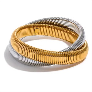 Waterproof Stainless Steel <b>Elastic</b> Thick Metal Punk <b>Bracelet</b> Bangle 18K Gold Fashion Women Trendy Jewelry Bijoux - Product Image 4