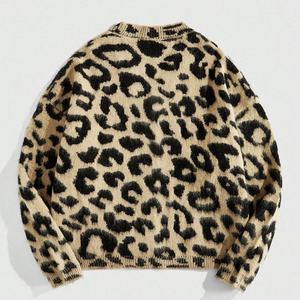 Novedades en Ropa Urbana, Suéter Informal con Estampado de Leopardo, Cuello en V, Tejido Jacquard, Cálido para Invierno, Cárdigan Holgado para Hombre - Product Image 2
