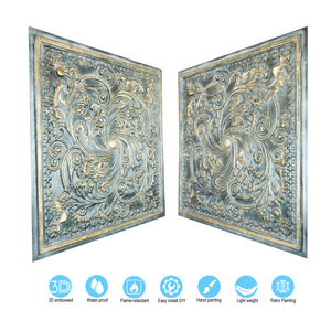 Carreaux de <span class=keywords><strong>plafond</strong></span> carrés artistiques en PVC Montage suspendu étanche pour hôtel et salon de coiffure Utilisation PL62 Or bleuâtre - Product Image 6