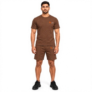 Großhandel Sommer-Set für Herren Einfarbig Schnelltrocknend Schweißableitend 100% Baumwolle Umweltfreundlich 2-Teiliges Set Logo Herren Kurzarm Zweiteiler - Product Image 1