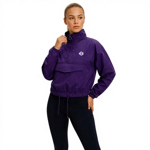 Custom Women Cropped Pullover Purple Windbreaker <b>Jacket</b> <b>Lightweight</b> Quarter Zip Front Flap Pocket Running Outdoor <b>jacket</b> for men - Product Image 5