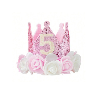 Couronne de fleurs rose pour le premier anniversaire 2026, chapeau décoratif de fête pour bébé fille, couronne de 1er anniversaire - Product Image 6