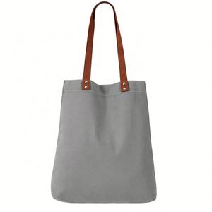 Sac fourre-tout en toile imprimée avec logo personnalisé, nouveau design, couleur coton, poignées marron, sac à bandoulière tendance, poignée en cuir - Product Image 5