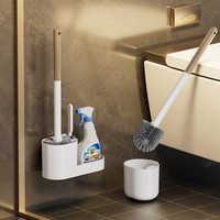 Ensemble de brosses WC 2-en-1 murales avec manche en bois et plastique PP, design peu encombrant, installation facile pour la maison/l'hôtel