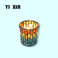 Bougeoir votif en verre et mosaïque, porte-bougie de Table fait à la main