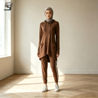 Ensemble de sport islamique pour femme, 2 pièces, haut à col montant et pantalon large, respirant, séchage rapide, tenue de sport modeste, personnalisable OEM