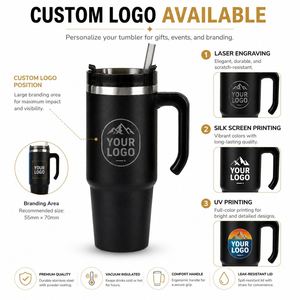 Custom logo 20oz 30oz Business Gifts <b>Travel</b> Sports <b>Mug</b> <b>Thermos</b> Double Wall Insulated Stainless Steel Grippy Tumbler With Handle - Product Image 4