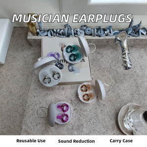 Bouchons d'oreilles réutilisables en silicone pour musiciens avec réduction de bruit de 28 dB, étui de rangement portable et quatre paires d'embouts – Bouchons d'oreilles de qualité supérieure - Product Image 2