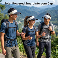 Gorra Solar con Intercomunicador y Visera, Comunicación en Grupo de 150m, Altavoces Hi-Fi de 22mm, Gorra de Senderismo con Carga Solar y Tipo-C, 40H en Espera