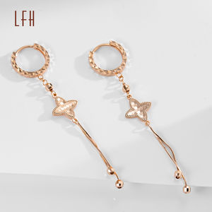 ต่างหูห้อยทำจากทองคำแท้18K ต่างหูแข็ง AU750งานแต่งงานต่างหูกุหลาบแท้18K ต่างหูแขวน - Product Image 3