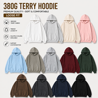 Sweat à capuche unisexe noir en molleton bouclette épais 380 g/m² avec impression de logo personnalisé en relief, écologique et professionnel