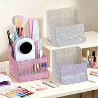 Nueva Caja de Almacenamiento Rectangular con Brillantina de Diamantes, Soporte para Brocas, Lima de Uñas, Cepillo, Herramienta de Manicura para Salón de Uñas, Decoración de Escritorio