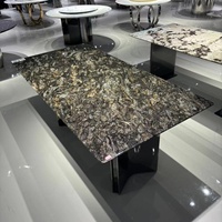 Table de salle à manger rectangulaire moderne en marbre brun: ensemble de tables hautes et de chaises pour 8 meubles de salon d'hôtel en marbre
