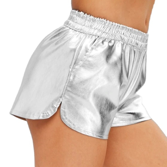 Plus Size Metallic Shorts High-Waist Shiny Fashion