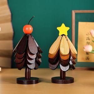 Christmas Tree Shape Wooden <b>Heat</b> Resistant Mat Foldable <b>Coaster</b> Table Ornament For Kitchen Dining Use - Product Image 2