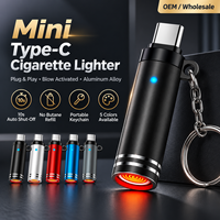 Mini briquet électronique USB Type-C pour téléphone avec capteur de souffle, briquet sans flamme pour porte-clés EDC