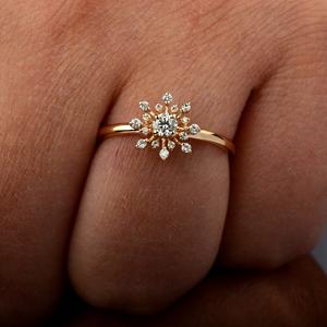 แหวนเพชรเกล็ดหิมะเงินสเตอร์ลิง925ธรรมชาติทำด้วยมือชุบทองเครื่องประดับงานแต่งงานของขวัญวันหยุดสำหรับเธอ - Product Image 3