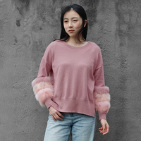 Manteau en tricot de luxe Tyan pour l'automne, avec poignets en fourrure véritable, coupe ample, vente en gros, couleur unie personnalisée, pull en laine mérinos pour femmes
