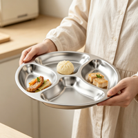 Assiette divisée en acier inoxydable 304, plateau de préparation alimentaire multi-compartiments, plateau séparateur pour ingrédients de cuisine