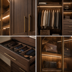 Dressing moderne en <span class=keywords><strong>bois</strong></span> de <span class=keywords><strong>noyer</strong></span> foncé avec système de rangement en U, certifié FSC, <span class=keywords><strong>armoire</strong></span> professionnelle - Product Image 2