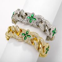 Bracelet Hip-Hop en pierre naturelle 10-20mm, trèfle à quatre feuilles vert, chaîne personnalisée, chaîne cubaine, fermoir à ressort