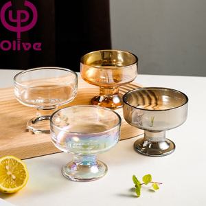 Mini bol de service à la crème glacée en cristal Gris ambré Bol à dessert à petits pieds Pudding Yaourt Milkshake Salade de fruits Tasse à boisson mélangée - Product Image 3